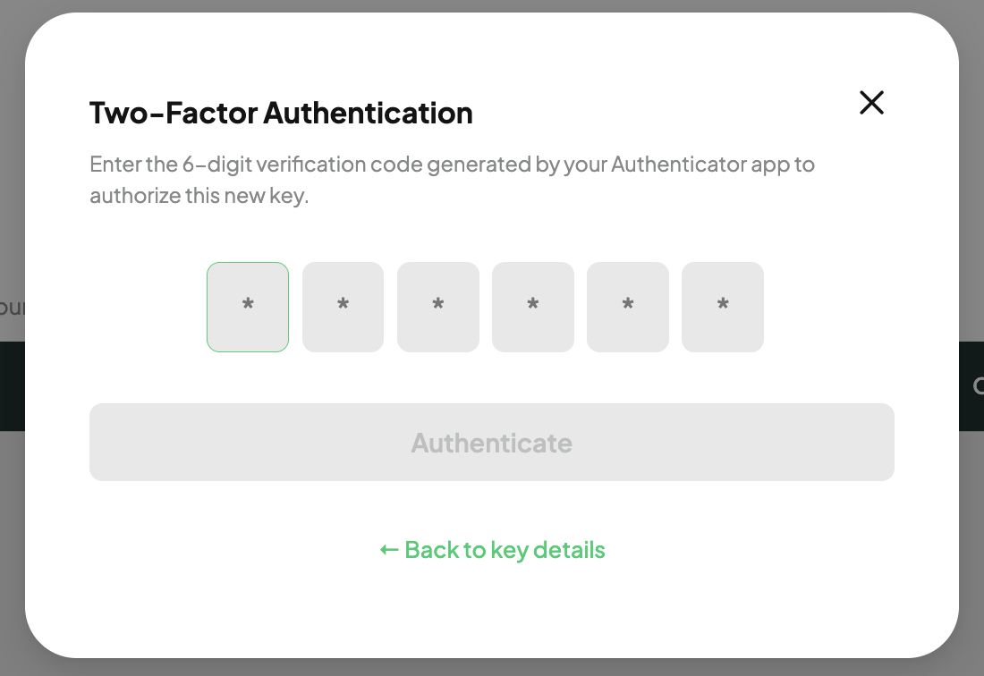 Two-factor authentication dialog asking for a 6-digit code